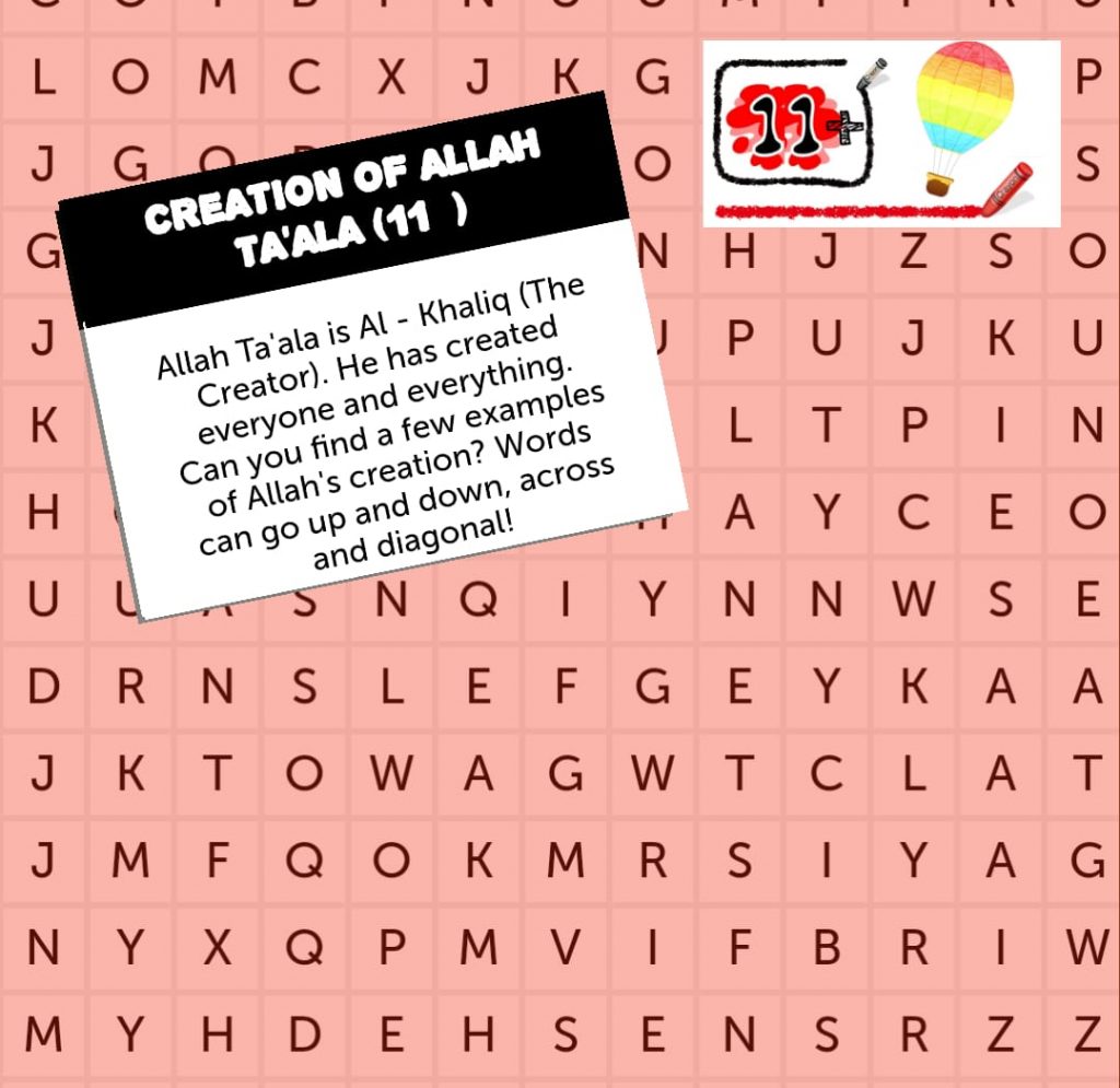 Word search 6 – Creation of Allah Ta’ala Age 11+