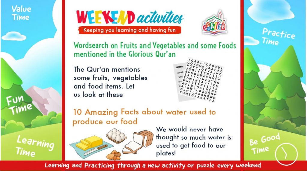 22. Weekend Activity – Word Search – Fruits and Vegetables mentioned in the Qur’an